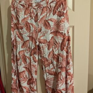 Tropical Leaf Print Pants